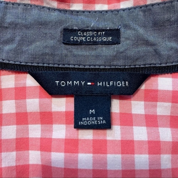 Tommy Hilfiger Coral and White Gingham Button Down Shirt Long Sleeve Classic. 12 - Picture 12 of 12